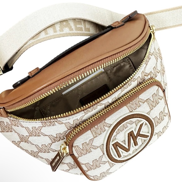 Michael Kors Erin XS Waist Bag FannyPack Crossbody MK Logo Jacquard Luggage - Picture 7 of 10